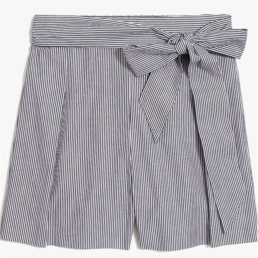 J. Crew Factory Striped Cotton Paper Bag Shorts with Bow Detail